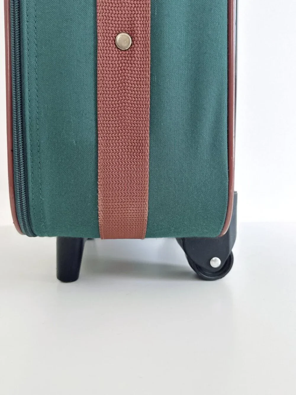 VINTAGE POLO RALPH LAUREN SUITCASE HUNTER GREEN CANVAS DESIGN BROWN LEATHER TRIM